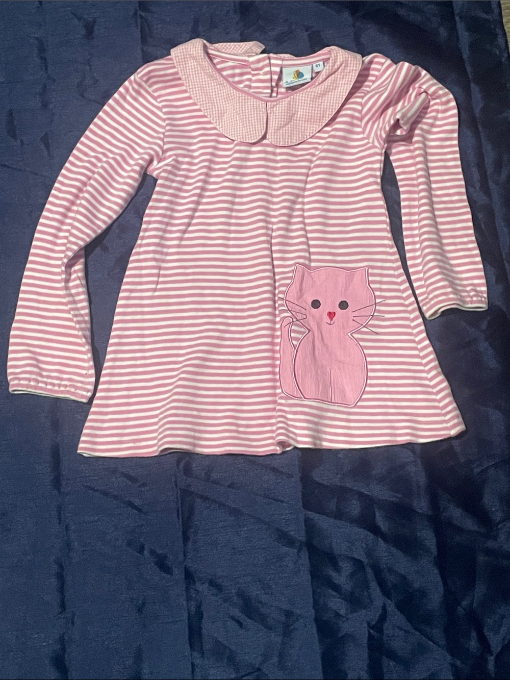 Size girls 6 years Girls boutique Pink Striped Long-Sleeve Top with Cat Appliqué
